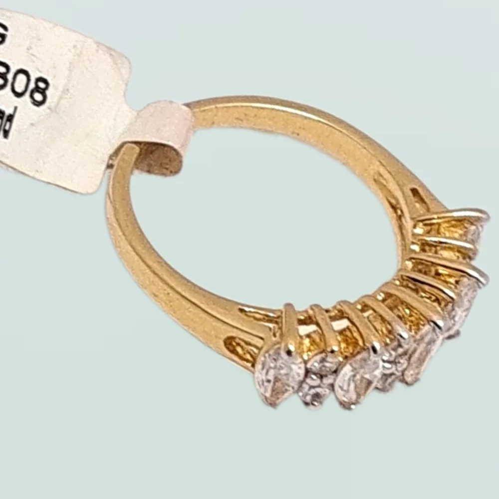 Gold Plated Ring with Genuine Marquise Cut Cubic Zirconia Stones | Size 8 | NWOT